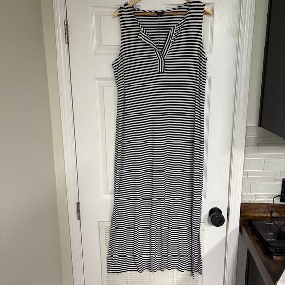 J. Jill Navy And White Stripe Maxi Dress Size Medium - Picture 2 of 7